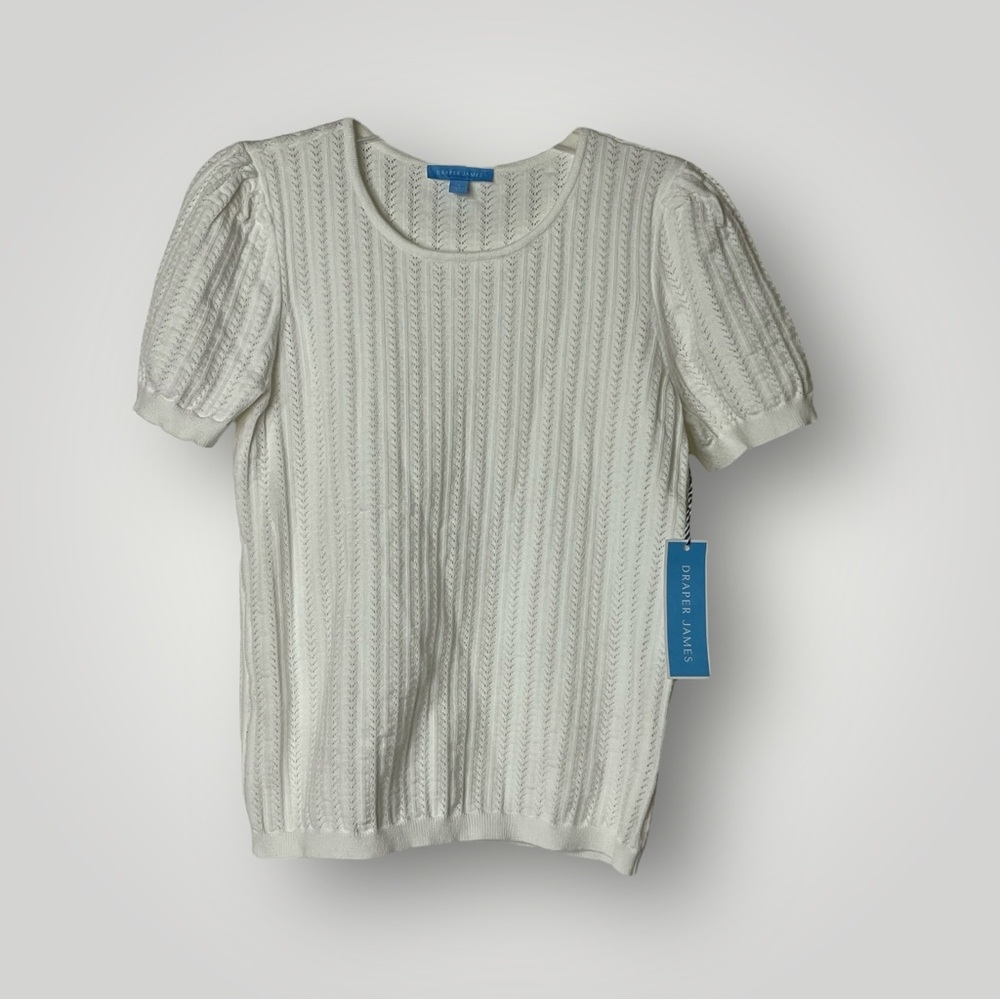 Draper James Womens‎ Small Short Sleeve White Knit Textured Sweater Lightweight